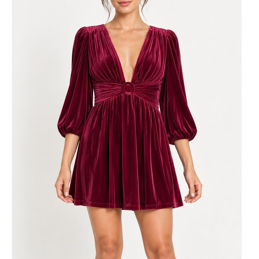 Burgundy Velvet Mini Dress Gianni Bini Mariah 4 6 Plunge V Neck Holiday Cocktail